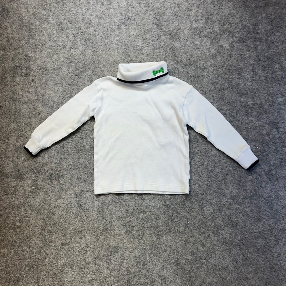 Florence Eiseman Turtleneck Kids 3T White New Navy Tip Cotton Long Sleeve Top